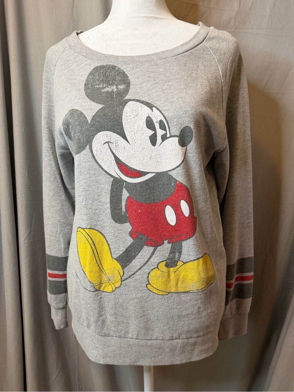 Disney Gray Mickey Mouse Pullover Sweatshirt with Red and Yellow Graphic, sz M